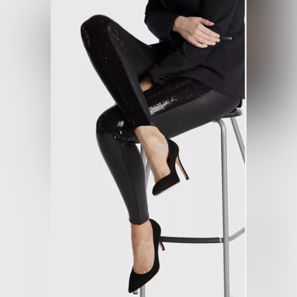 Spanx sequined black leggings, small